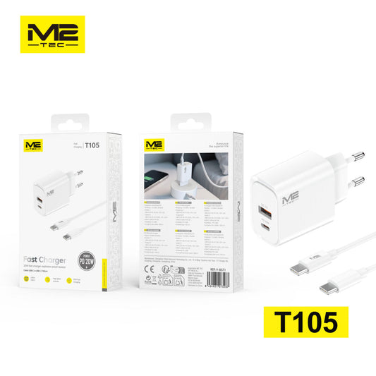 Cargador USB-A + USB-C, 20 W, con cable USB-C a USB-C 100CM, M2TEC